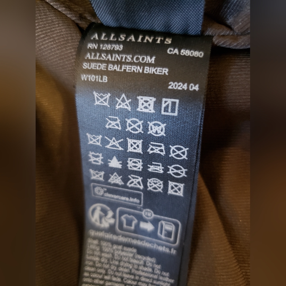 Allsaints suede balfern biker jacket in dark green womens size 2 - Picture 12 of 16